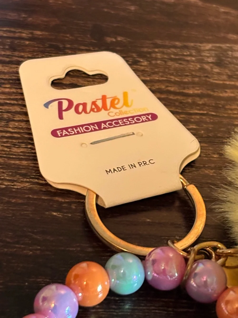 Pastels Yellow Pom-Pom Beaded Bracelet Keychain